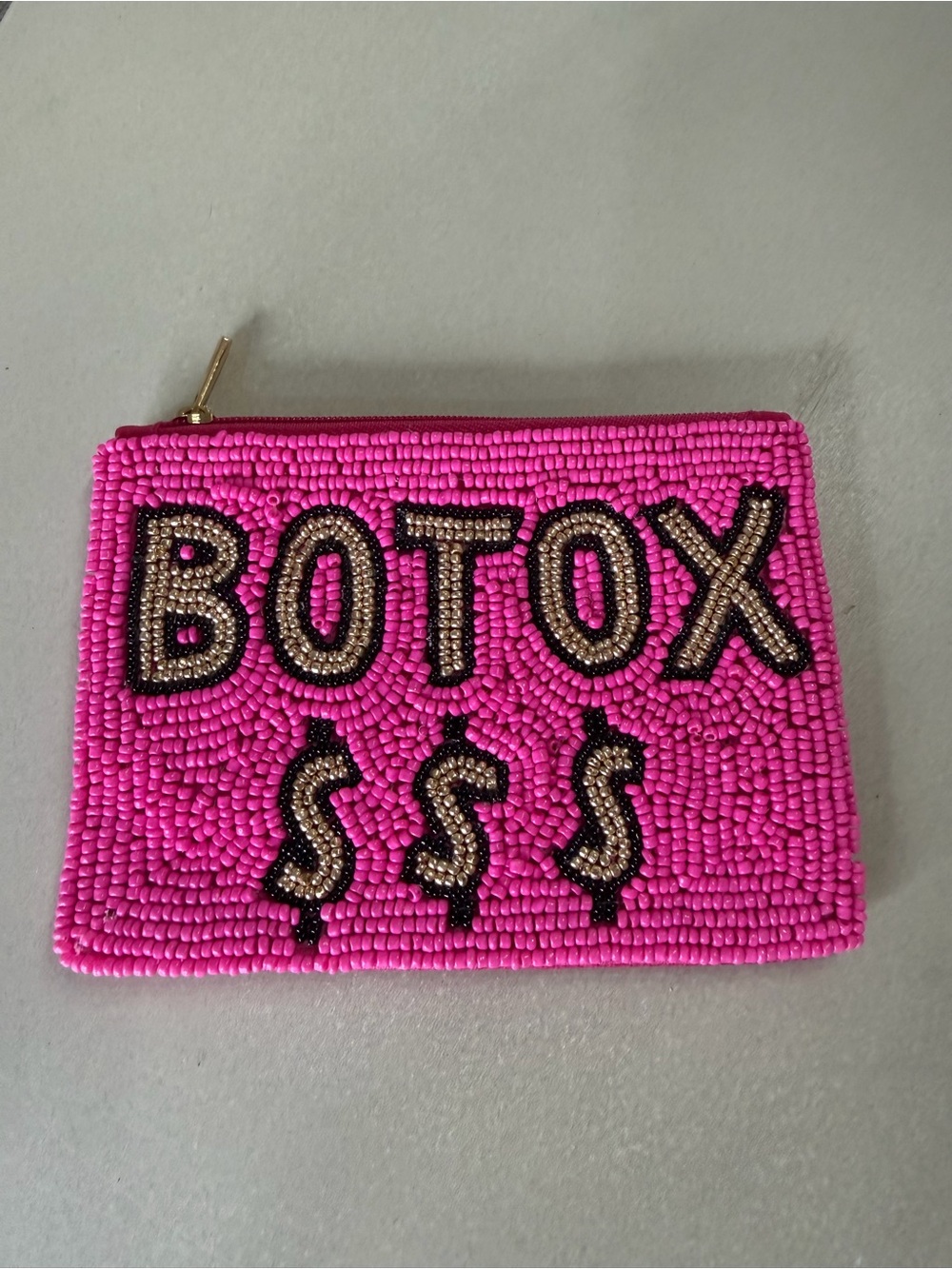 Pink Beaded 'BOTOX' Zip Pouch